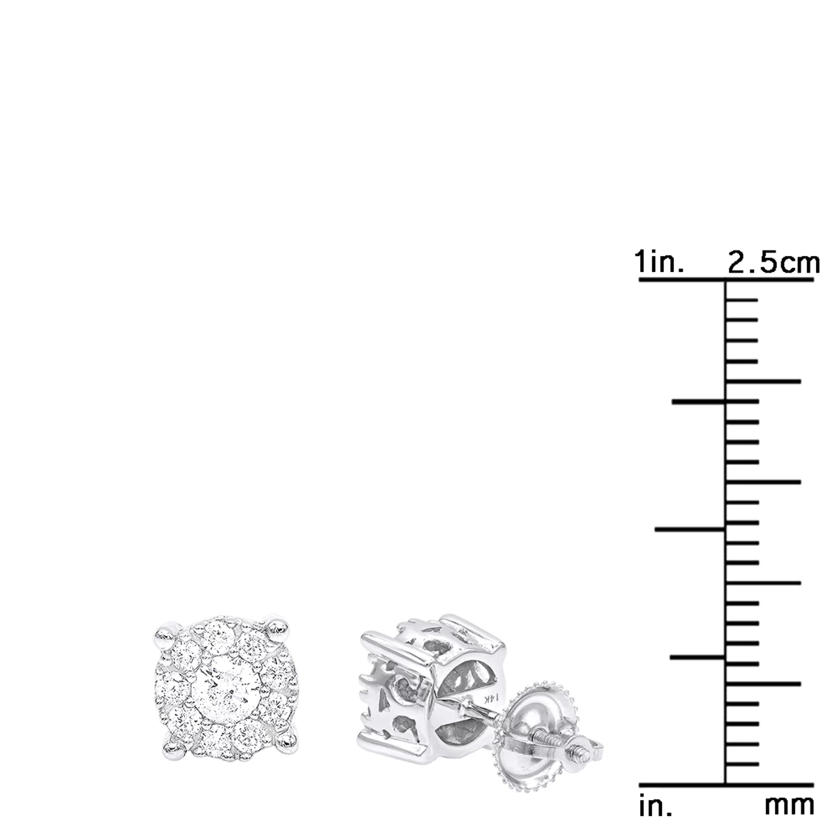 Halo 14K White Gold Cluster Diamond Earrings Studs For Men Or Women 3/4ct 8 Halo 14K White Gold Cluster Diamond Earrings Studs For Men Or Women 3/4ct - Image 6