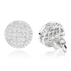 Halo Diamond Cluster Earrings Studs 1.61ct 14K White Gold