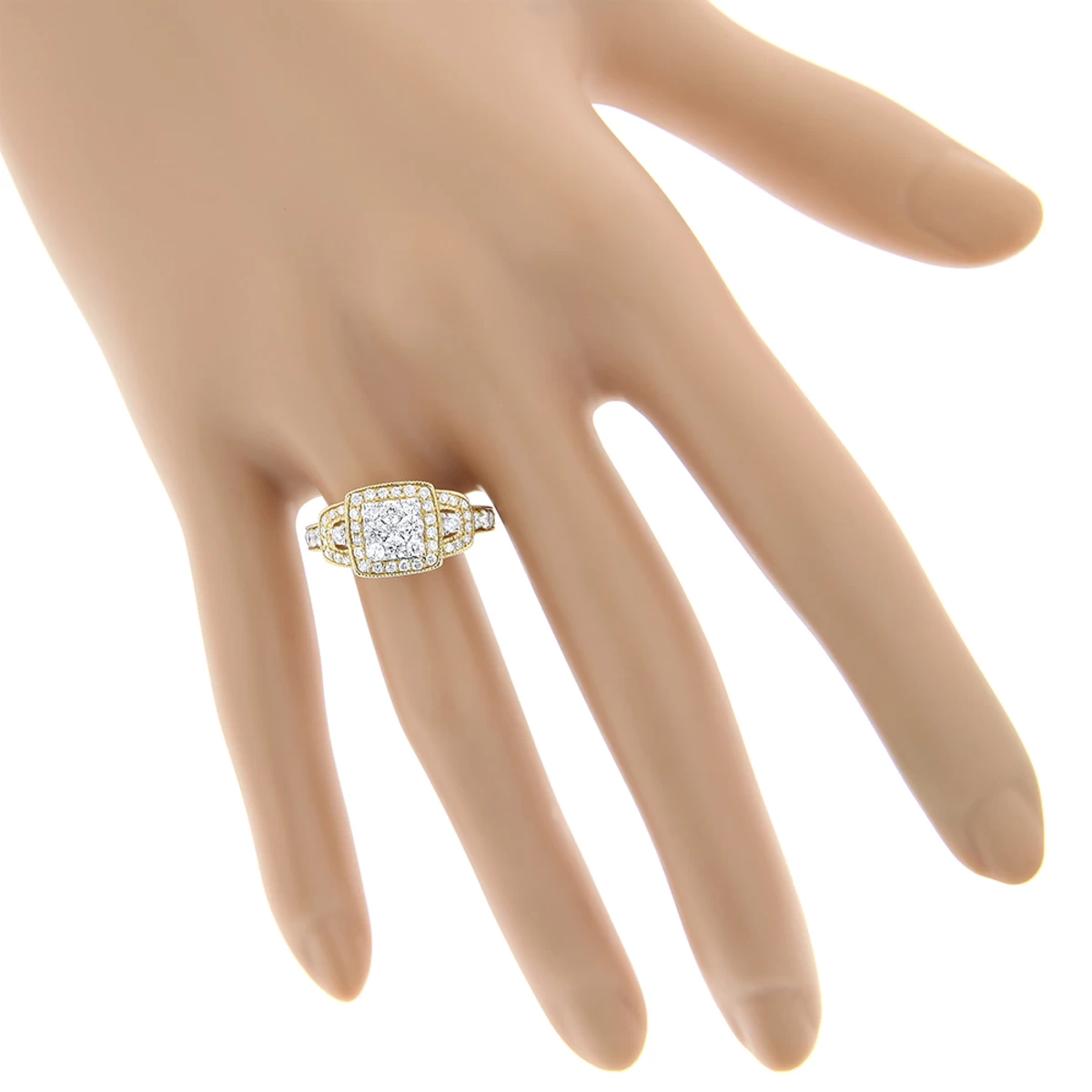 Halo Princess Cut Diamond Engagement Ring Look 1.2ct Ladies Cluster Ring 4 Halo Princess Cut Diamond Engagement Ring Look 1.2ct Ladies Cluster Ring - Image 2