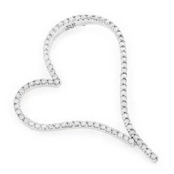 Large 14K White Gold Diamond Heart Pendant For Women Open Heart Design 2.47ct