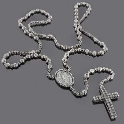 Hip Hop Black Diamond Rosary Chain Necklace