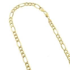 Hollow 10K Yellow Gold Figaro Chain For Men & Women 6.5mm Wide