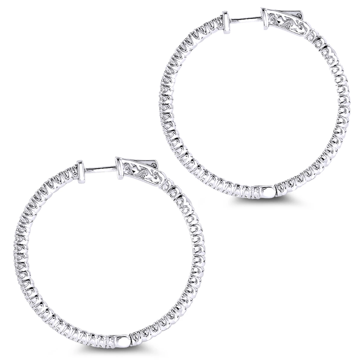 1.5in 14K White Gold Diamond Hoop Earrings Inside Out 1ct By Luxurman 6 1.5in 14K White Gold Diamond Hoop Earrings Inside Out 1ct By Luxurman - Image 4