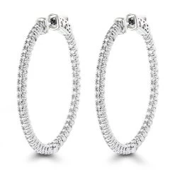 1.5in 14K White Gold Diamond Hoop Earrings Inside Out 1ct By Luxurman