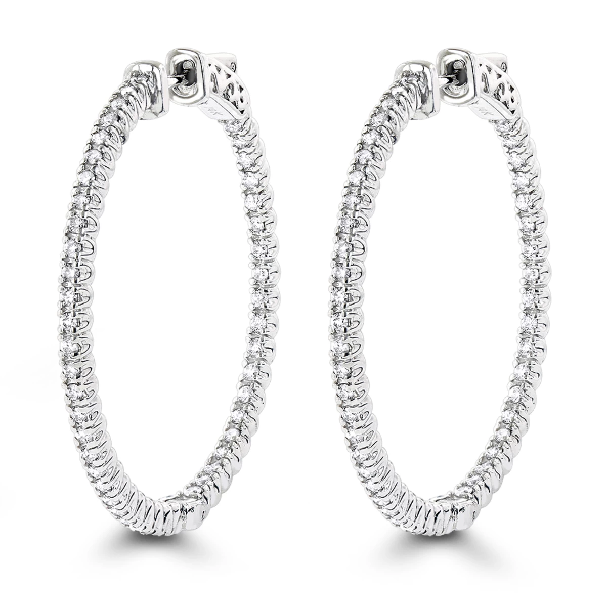 1.5in 14K White Gold Diamond Hoop Earrings Inside Out 1ct By Luxurman 3 1.5in 14K White Gold Diamond Hoop Earrings Inside Out 1ct By Luxurman