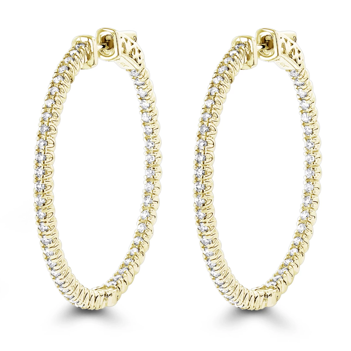 1.5in 14K White Gold Diamond Hoop Earrings Inside Out 1ct By Luxurman 4 1.5in 14K White Gold Diamond Hoop Earrings Inside Out 1ct By Luxurman - Image 2