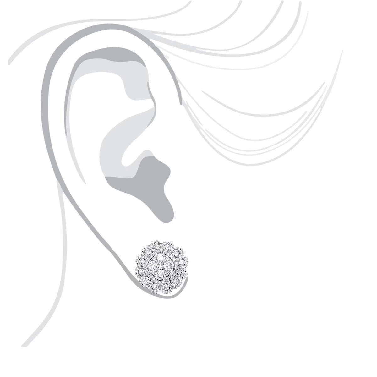 Huge 3 Carat Designer Diamond Stud Earrings For Women Cluster Flower Design 7 Huge 3 Carat Designer Diamond Stud Earrings For Women Cluster Flower Design - Image 5