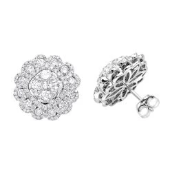 Huge 3 Carat Designer Diamond Stud Earrings For Women Cluster Flower Design