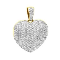 Iced Out Ladies Big Pave Diamond Heart Locket Pendant W Picture 14K Yellow Gold