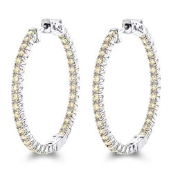 Inside Out Yellow Diamond Hoop Earrings 14K Yellow Gold By Luxurman 2.2ct. -Fashion Accessories Shop inside out yellow diamond hoop earrings in 14k gold by luxurman 22ct wh