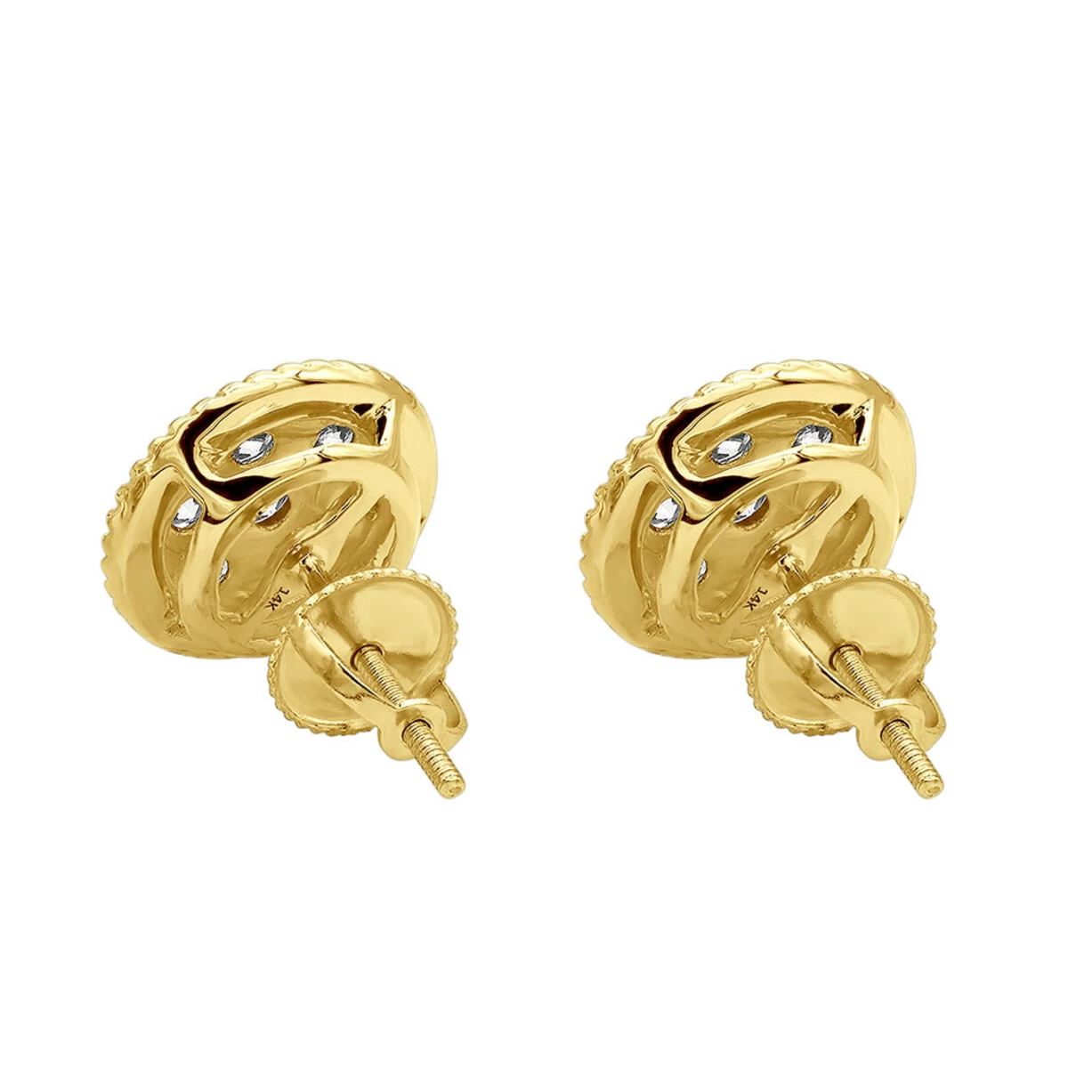 14K Yellow Gold Large Diamond Cluster Earrings Studs For Men & Women 5 Carat Look 7 14K Yellow Gold Large Diamond Cluster Earrings Studs For Men & Women 5 Carat Look - Image 5