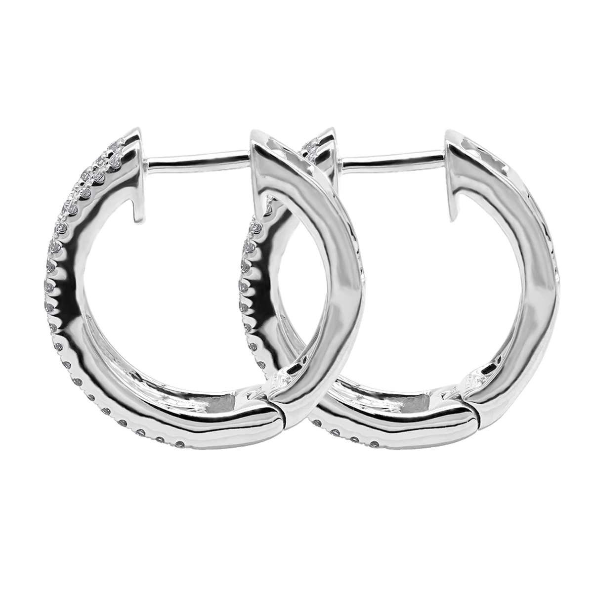 14K White Gold Natural Blue Sapphire And Diamond Huggie Earrings For Women 1ct 6 14K White Gold Natural Blue Sapphire And Diamond Huggie Earrings For Women 1ct - Image 4