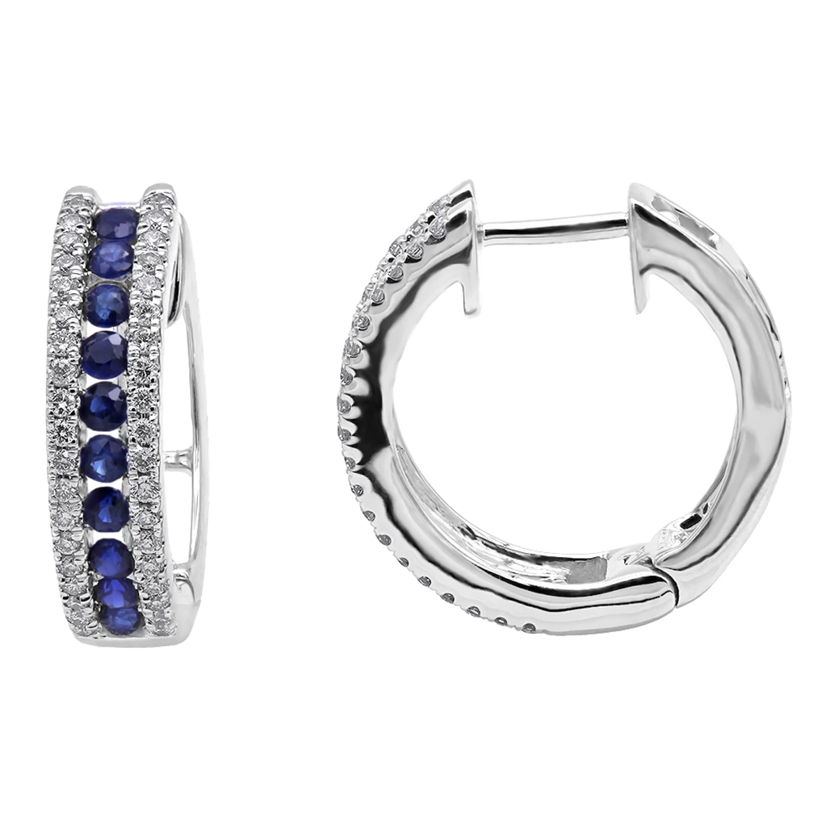 14K White Gold Natural Blue Sapphire And Diamond Huggie Earrings For Women 1ct 3 14K White Gold Natural Blue Sapphire And Diamond Huggie Earrings For Women 1ct