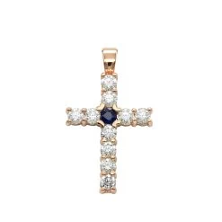14K Yellow Gold Sapphire And Diamond Ladies Cross Pendant 1.32ct By Luxurman -Fashion Accessories Shop jewelry 14k gold sapphire and diamond ladies cross pendant 132ct by luxurman 001236 ro