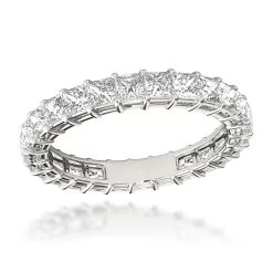 18K White Gold Princess Cut Diamond Eternity Band For Women 2 Carat Anniversary Ring