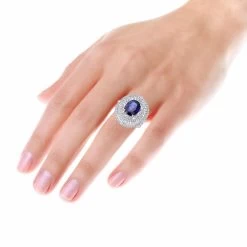 18K White Gold Unique Blue Sapphire And Diamonds Cocktail Ring For Women 7.87Ct -Fashion Accessories Shop jewelry 18k gold unique blue sapphire and diamonds cocktail ring for women 787ct bodwh