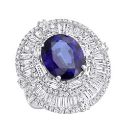 18K White Gold Unique Blue Sapphire And Diamonds Cocktail Ring For Women 7.87Ct