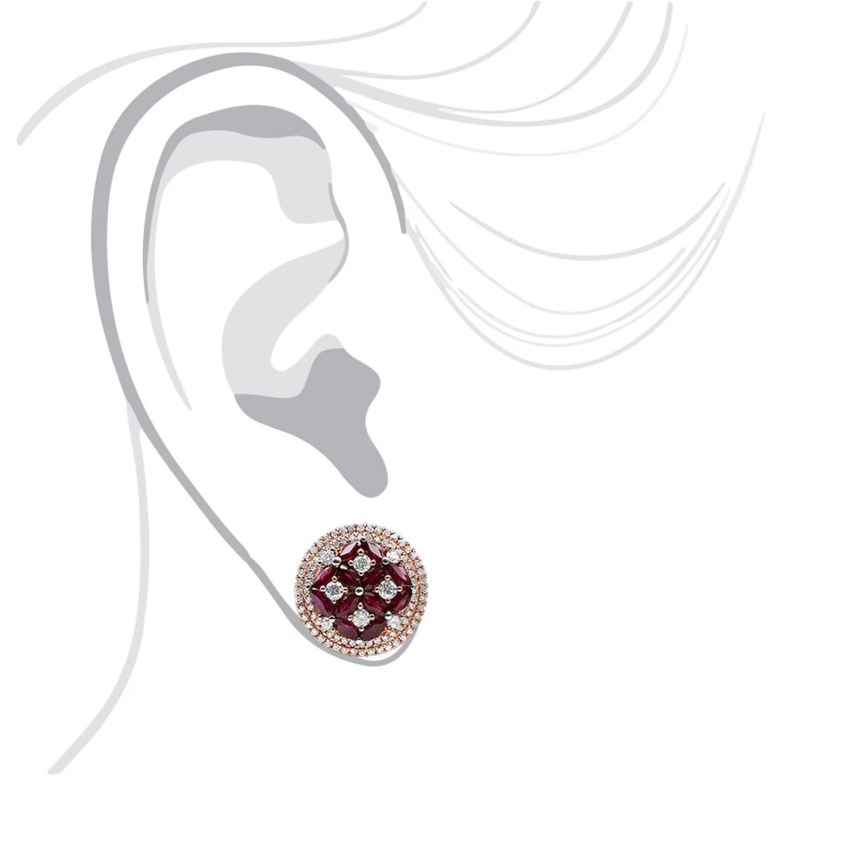 Designer Round 4Ct Halo Diamond & Ruby Earrings For Women 14K Rose Gold Circles 9 Designer Round 4Ct Halo Diamond & Ruby Earrings For Women 14K Rose Gold Circles - Image 7