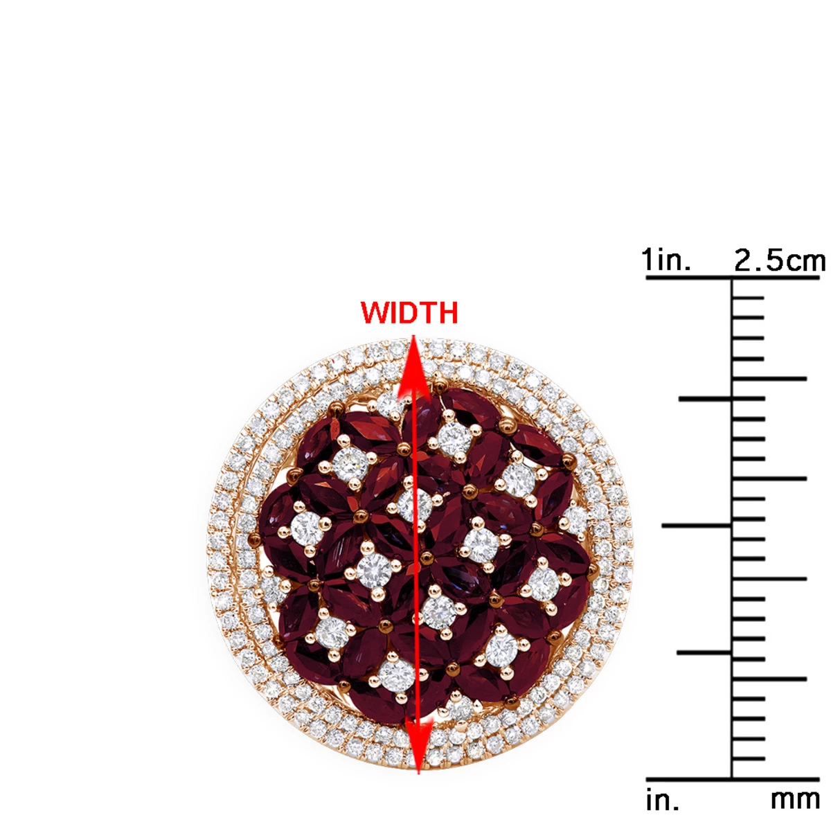 Unique Halo Circle Diamond Right Hand Ring For Women With Rubies 14K Rose Gold 8 Unique Halo Circle Diamond Right Hand Ring For Women With Rubies 14K Rose Gold - Image 6