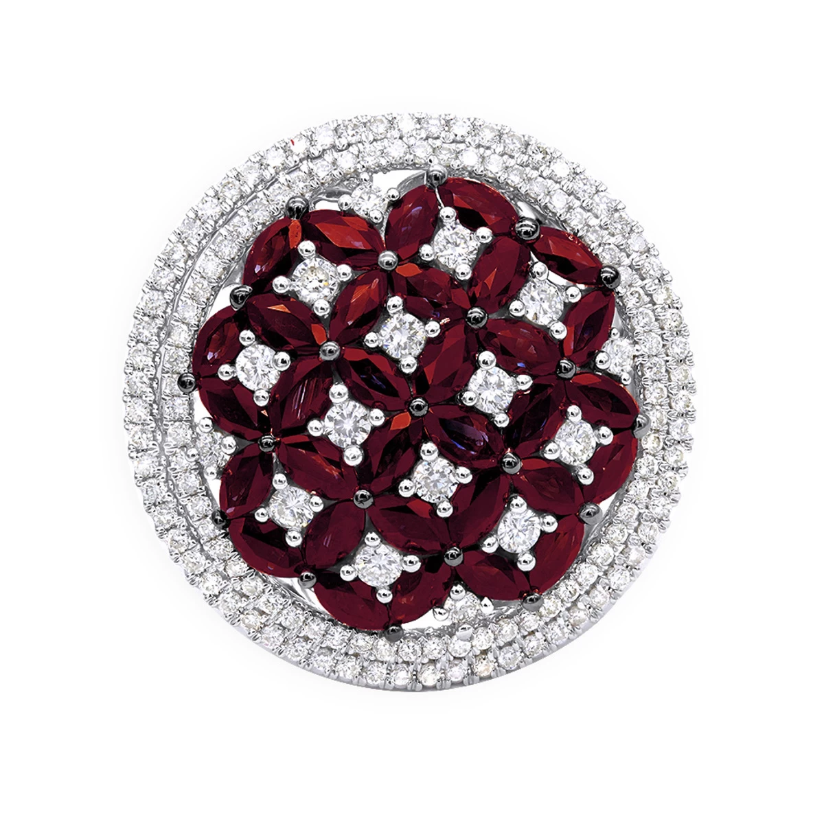 Unique Halo Circle Diamond Right Hand Ring For Women With Rubies 14K Rose Gold 4 Unique Halo Circle Diamond Right Hand Ring For Women With Rubies 14K Rose Gold - Image 2