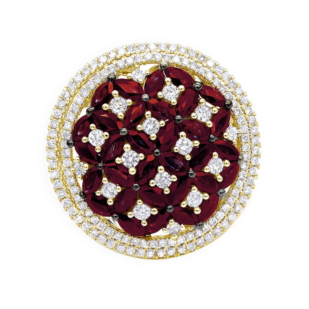 Unique Halo Circle Diamond Right Hand Ring For Women With Rubies 14K Rose Gold 5 Unique Halo Circle Diamond Right Hand Ring For Women With Rubies 14K Rose Gold - Image 3