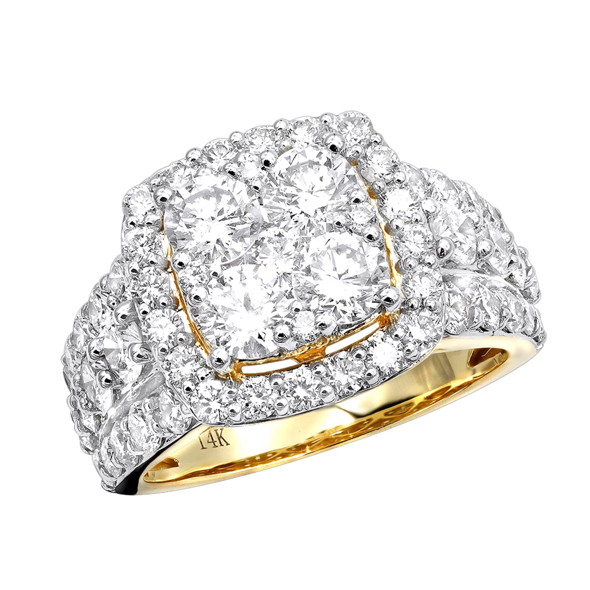 Large 4 Carat Cushion Cut Shape Halo Diamond Engagement Ring 14K Yellow Gold 3 Large 4 Carat Cushion Cut Shape Halo Diamond Engagement Ring 14K Yellow Gold