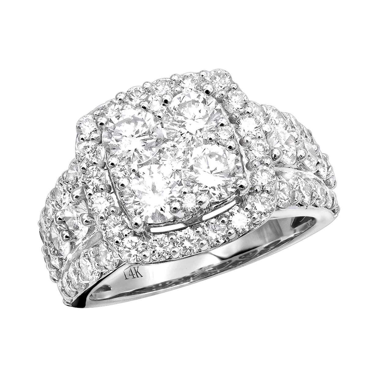 Large 4 Carat Cushion Cut Shape Halo Diamond Engagement Ring 14K Yellow Gold 4 Large 4 Carat Cushion Cut Shape Halo Diamond Engagement Ring 14K Yellow Gold - Image 2