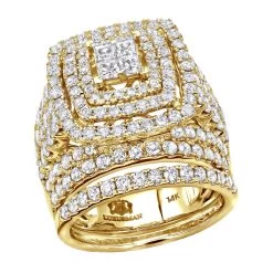 Oversized 4 Carat Round Princess Cut Diamond Engagement Ring Set 14K White Gold -Fashion Accessories Shop jewelry oversized 4 carat round princess cut diamond engagement ring set 14k gold ye