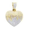 14K Yellow Gold Iced Out Dripping Heart Diamond Pendant For Women 1.3ct