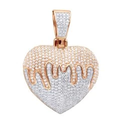 14K Yellow Gold Iced Out Dripping Heart Diamond Pendant For Women 1.3ct -Fashion Accessories Shop jewelry real 14k gold iced out dripping heart diamond pendant for women 13ct ro