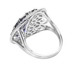 Unique Diamond Right Hand Ring For Women W Sapphires 14K White Gold Flower Design -Fashion Accessories Shop jewelry royal halo round diamond right hand ring for women with sapphires 14k gold backwh 3
