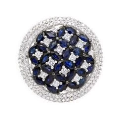 Unique Diamond Right Hand Ring For Women W Sapphires 14K White Gold Flower Design