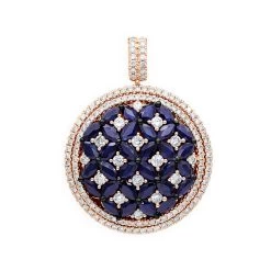Royal Halo Round Shape Diamond Pendant For Women With Sapphires 14K White Gold -Fashion Accessories Shop jewelry royal halo round shape diamond pendant for women with sapphires 14k gold ro 1