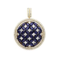 Royal Halo Round Shape Diamond Pendant For Women With Sapphires 14K White Gold -Fashion Accessories Shop jewelry royal halo round shape diamond pendant for women with sapphires 14k gold ye 1
