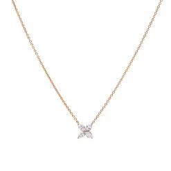 Unique Ladies 14K Rose Gold Flower Neckace With 1 Carat Marquise Cut Diamonds