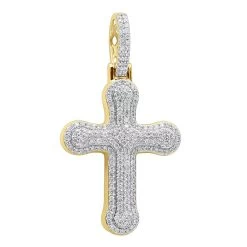 Uniquely Designed 14K Yellow Gold Pave Diamond Cross Pendant For Men & Women 1.2ct