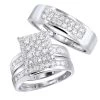 Wedding And Engagement Trio Diamond Ring Set For Him And Her 1.3ct 14K White Gold