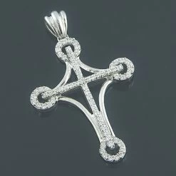 Ladies 14K White Gold Designer Diamond Cross Pendant 0.64ct