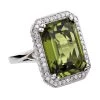 Ladies 14K White Gold Peridot Quartz Gemstone Diamond Cocktail Ring 1.75ct