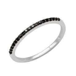 Ultra Thin Ladies Black Diamond Band Stackable 0.3ct 14K White Gold