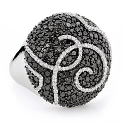 Ladies Designer Diamond Ring 2.18ct 18K White Gold Black White