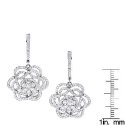 Ladies Diamond Flower Drop Earrings 2.9ct 14K White Gold Unique Design -Fashion Accessories Shop ladies diamond flower drop earrings 29ct 14k gold unique design rulerwh
