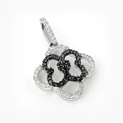 Ladies Flower Pendant With Black And White Diamonds 0.28ct 14K White Gold 3 Ladies Flower Pendant With Black And White Diamonds 0.28ct 14K White Gold