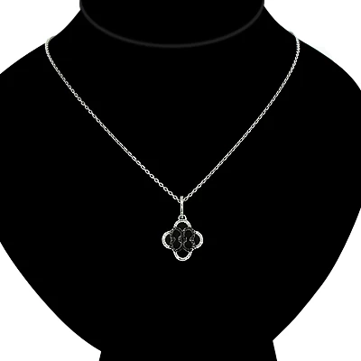 Ladies Flower Pendant With Black And White Diamonds 0.28ct 14K White Gold 6 Ladies Flower Pendant With Black And White Diamonds 0.28ct 14K White Gold - Image 4