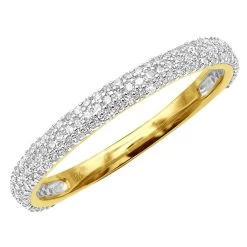 Thin Ladies Pave Diamond Ring 0.60ct 14K Yellow Gold Stackable Band