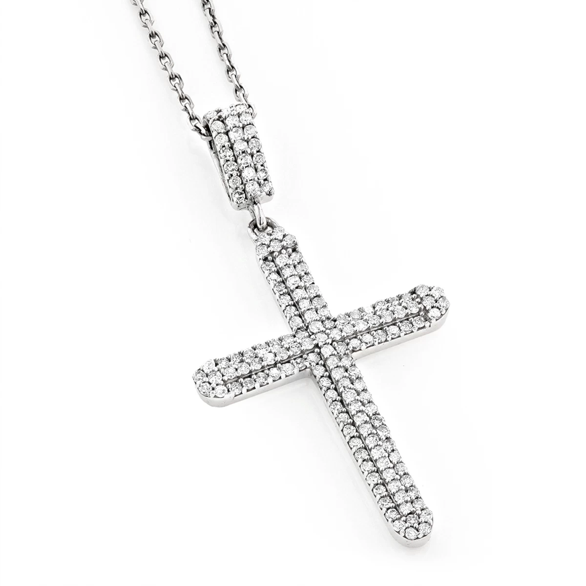 Ladies Small 14K White Gold Diamond Cross Pendant 0.59ct 3 Ladies Small 14K White Gold Diamond Cross Pendant 0.59ct