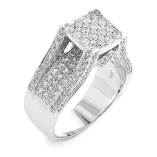 Ladies Square Diamond Engagement Ring 1.6ct 14K White Gold 3 Ladies Square Diamond Engagement Ring 1.6ct 14K White Gold