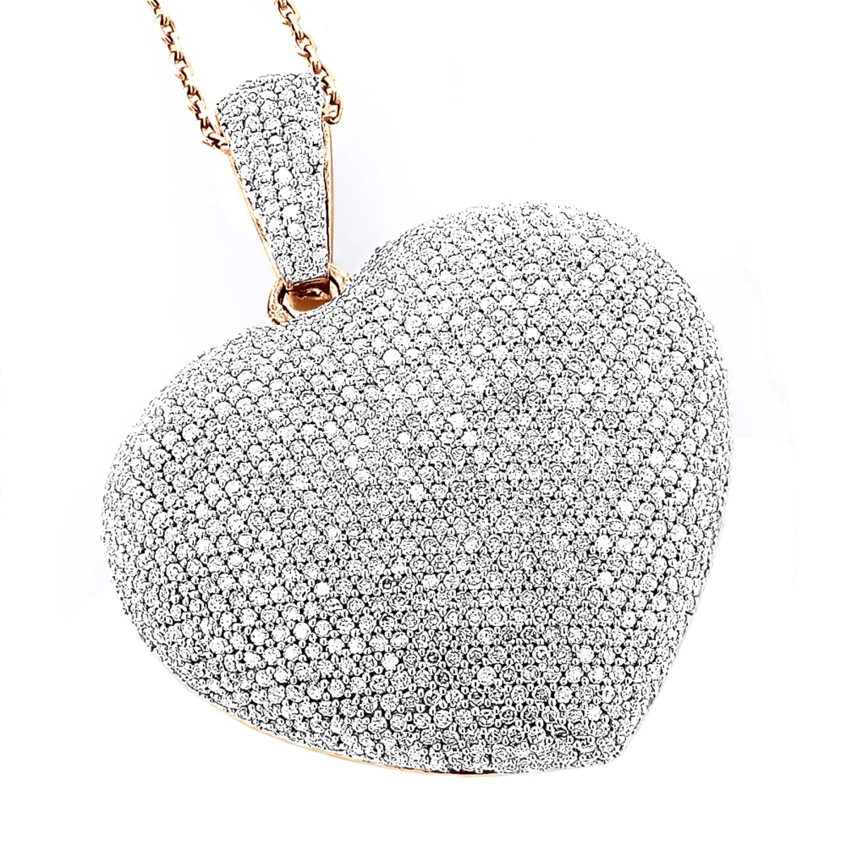 Large 14K White Gold Fully Paved Puffed Diamond Heart Pendant Necklace 2.75ct 5 Large 14K White Gold Fully Paved Puffed Diamond Heart Pendant Necklace 2.75ct - Image 3