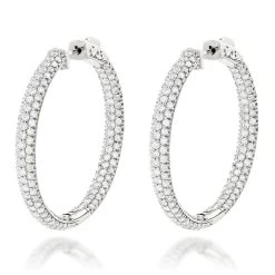 Large 14K White Gold Inside Out Diamond Hoop Earrings 4.6ct