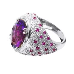 Large Amethyst Cocktail Ring With Diamonds And Pink Sapphires 18K Yellow Gold 13 Large Amethyst Cocktail Ring With Diamonds And Pink Sapphires 18K Yellow Gold -Fashion Accessories Shop large amethyst cocktail ring with diamonds and pink sapphires 18k gold backwh